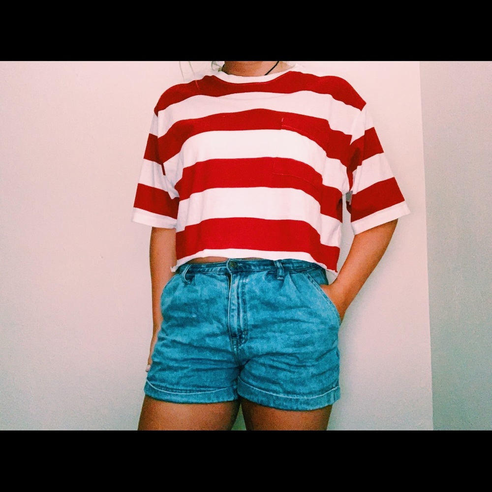 RED STRIPED H&M CROPPED TSHIRT